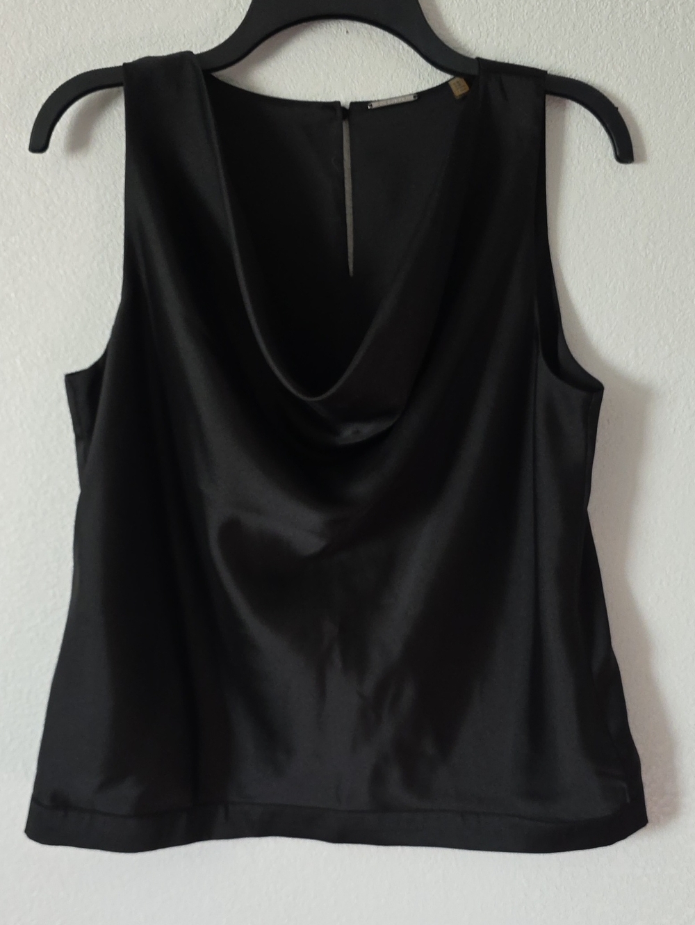 Elie Tahari Black Sleeveless Satin Drape Cowl Neck Top Sz M